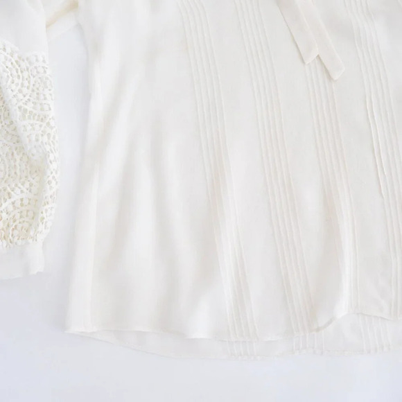 Rebecca Taylor Cream Front Tie Chiffon Eyelet Long Sleeve Blouse 4 - Picture 7 of 12